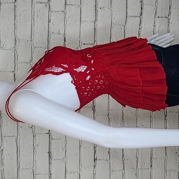 Free People Adella Peplum Cami Lace Ruffled Tank Blouse/Top in Red - NWT - Picture 5 of 17